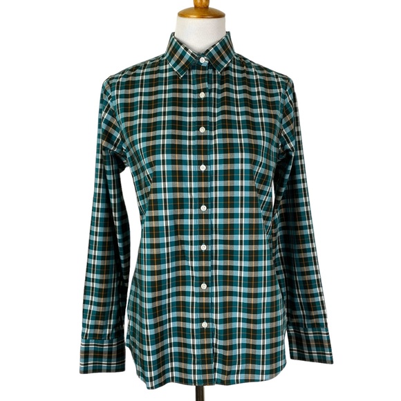 Lands End No Iron Supima Button Down Shirt Sz. 6 Plaid Teal Orange Black - Picture 1 of 11
